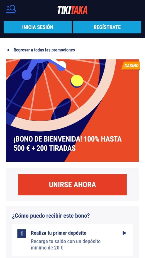 Reclama el bono de bienvenida del 100% hasta 500 € más 200 tiradas gratis realizando tu primer depósito mínimo de 20 €