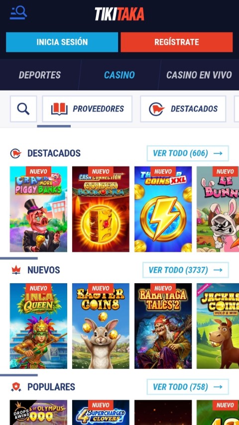 Explora el lobby móvil del casino con más de 600 juegos destacados y 3737 títulos nuevos disponibles